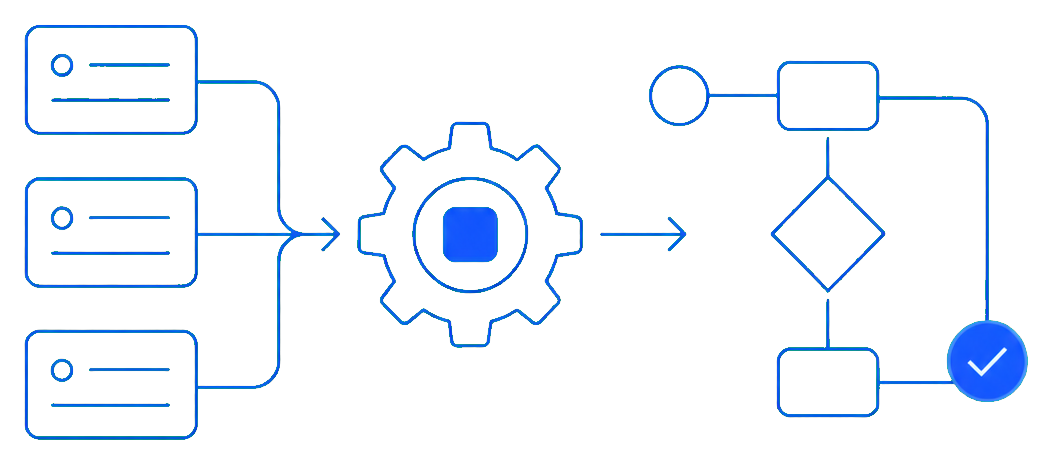 Automation workflow connecting records through a central gear