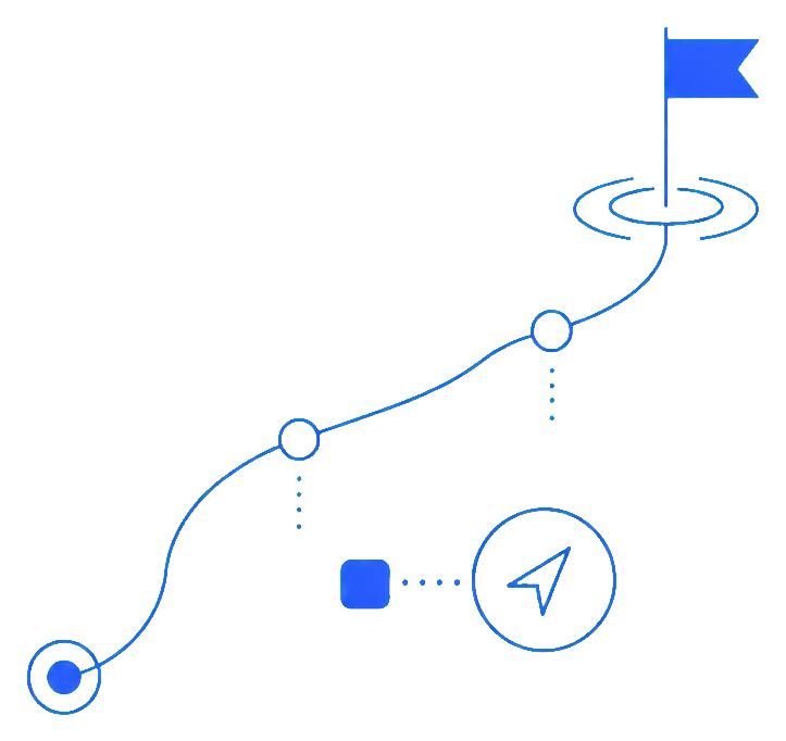 A connected roadmap ending at a clear destination flag