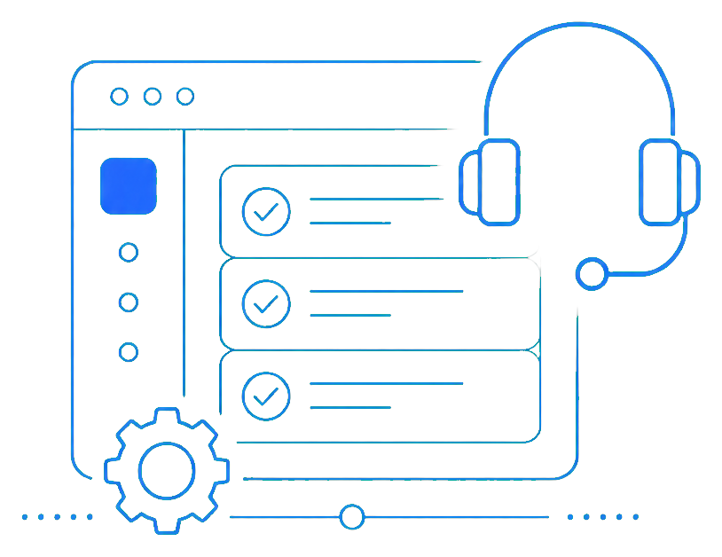 Managed support workspace with a browser, headset and configuration controls